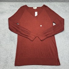 NWT LOFT Outlet 27647684 Medium L/S V Neck Cotton/Rayon/Nylon Red Sweater 505052