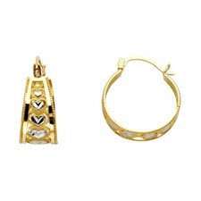 Real 14K Two Tone Solid Gold Love Heart Hoop Earrings