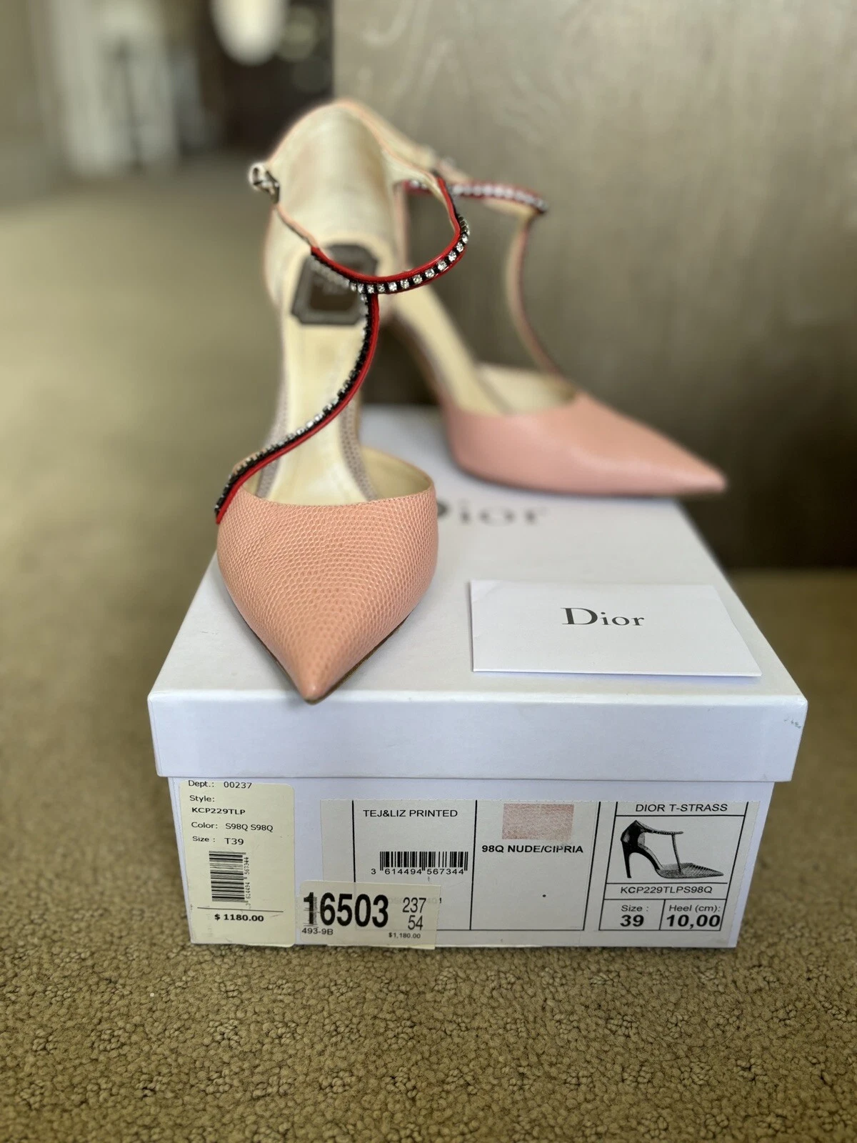VINTAGE CHRISTIAN DIOR chaussures à talons roses à lanières sandales lézard pointure 39 8,5