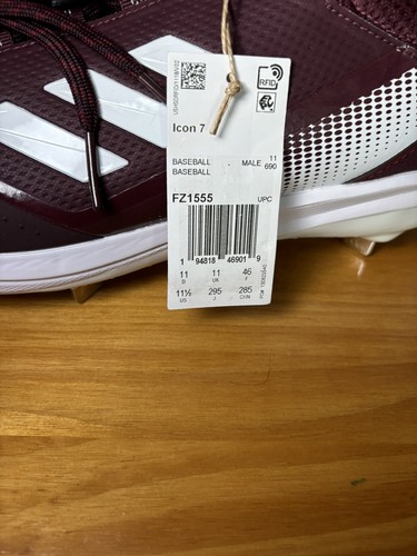 Adidas Icon 7 Mens Size 11.5 Metal Baseball Cleats Burgundy White Maroon FZ1555 - Picture 7 of 7