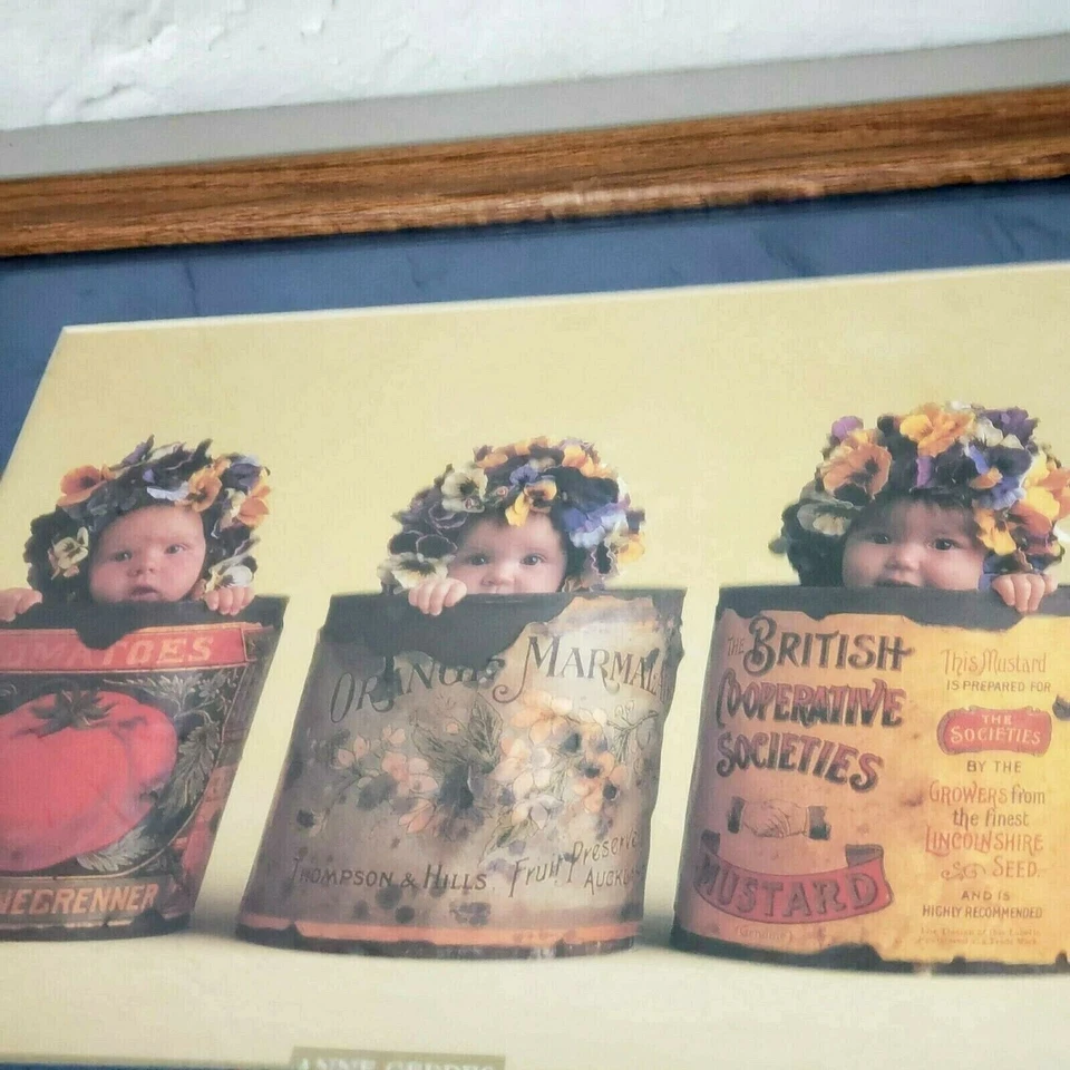 Anne Geddes Pansies Babies In Vegetable Cans Printed Picture Wood Frame 16"x19" - Image 4 of 4