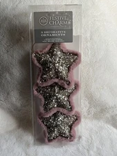Winter Wonder Lane Gold, Pink & White Sequined Star 3-Piece Ornament Set