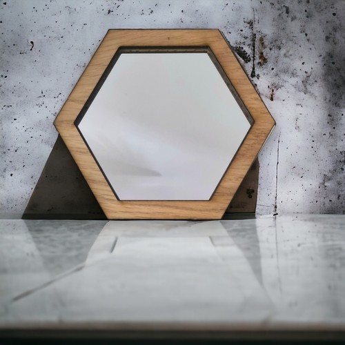 Hexagon Wooden Mirrors, Choice of Oak, Walnut or Cherry, with Hooks - Picture 5 of 10
