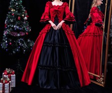 Red Gothic Satin Wedding Dresses Long Sleeves Black Lace Ball Gown Bridal Gowns
