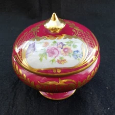 Porcelain Covered Candy Dish Pedestal Limoges France 5" tall approximately READ 