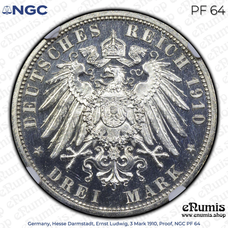 Germany, Hesse Darmstadt, Ernst Ludwig, 3 Mark 1910, Proof, NGC PF 64 - Image 4 of 4