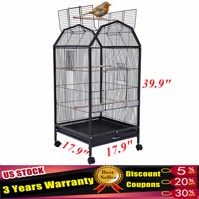 Black Large Bird Cage wit Rolling Stand Cockatiel Parakeet Finch Parrot Birdcage