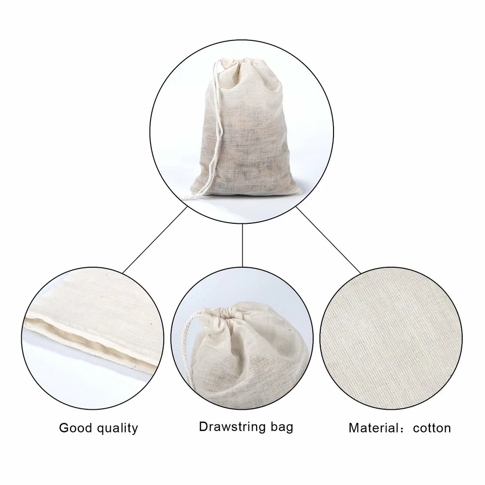 100 Pcs Cotton Muslin White Drawstring Bags Large Bulk Herbs Tea Spice Bag - Image 2 of 4