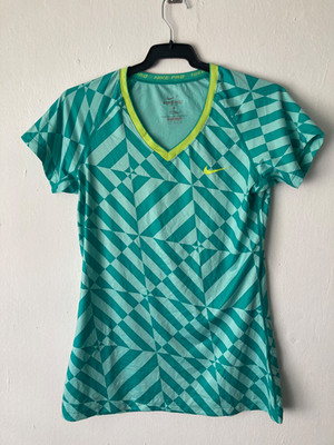 Nike Pro Dri-FIT Damen Trainingsshirt Teal Geometric V-Neck Gym Top Gr. L