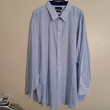 Paul Fredrick Classic Fit Non Iron Blue strip Button Up Shirt Mens Size 20 x 36