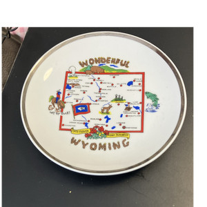 Wyoming Decorative Souvenir Plate Map Design Made in Korea