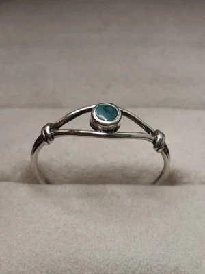 Ancienne Bague En Argent Massif 925 Jonc Alliance Anneaux Créateur Pierre Verte - Photo 1/4