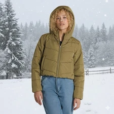 VANS Cropped Hooded Puffer MTE Foundry Jacket Olive Green XL NWT $110