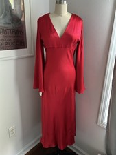 Alexander McQueen Red Dress Deep V Neckline Draped Sleeves Size 42 US6 NWT