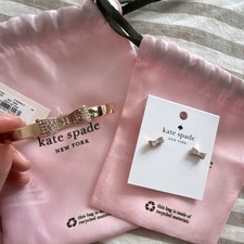 Kate Spade New York Bow Jewelry Set Bracelet Earrings Crystal Gold tone