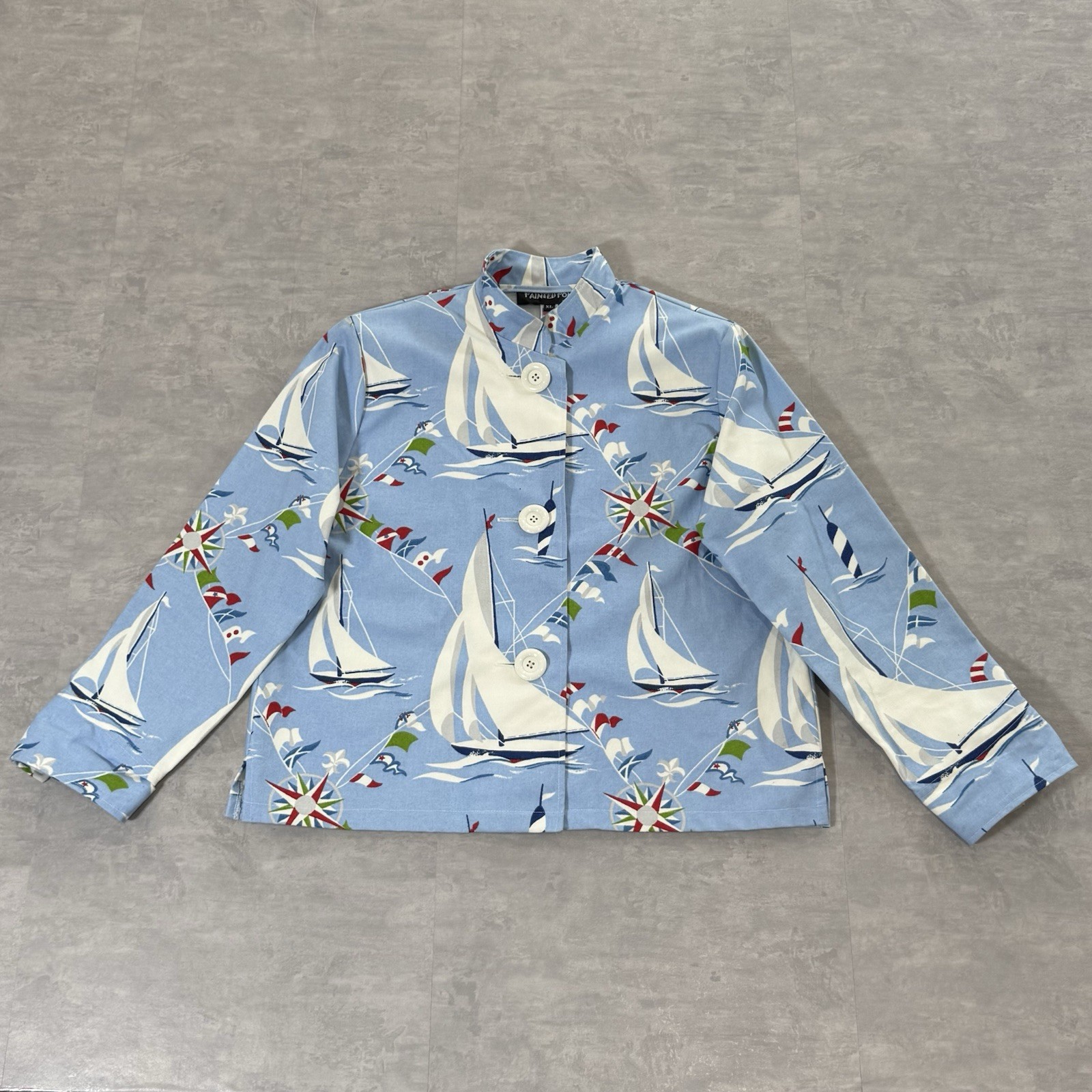 Giacca pony dipinta donna XL vintage USA barca nautica manica 3 4 blazer cotone