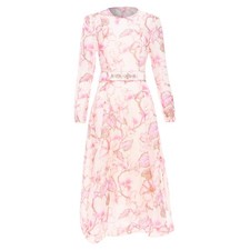 Zimmermann 2024 Floral Linen Silk Midi Dress Women Pink S