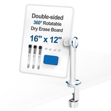 Double-Sided Clamp-On Desk Whiteboard, 360  Swivel Desktop Dry Erase Board fo...