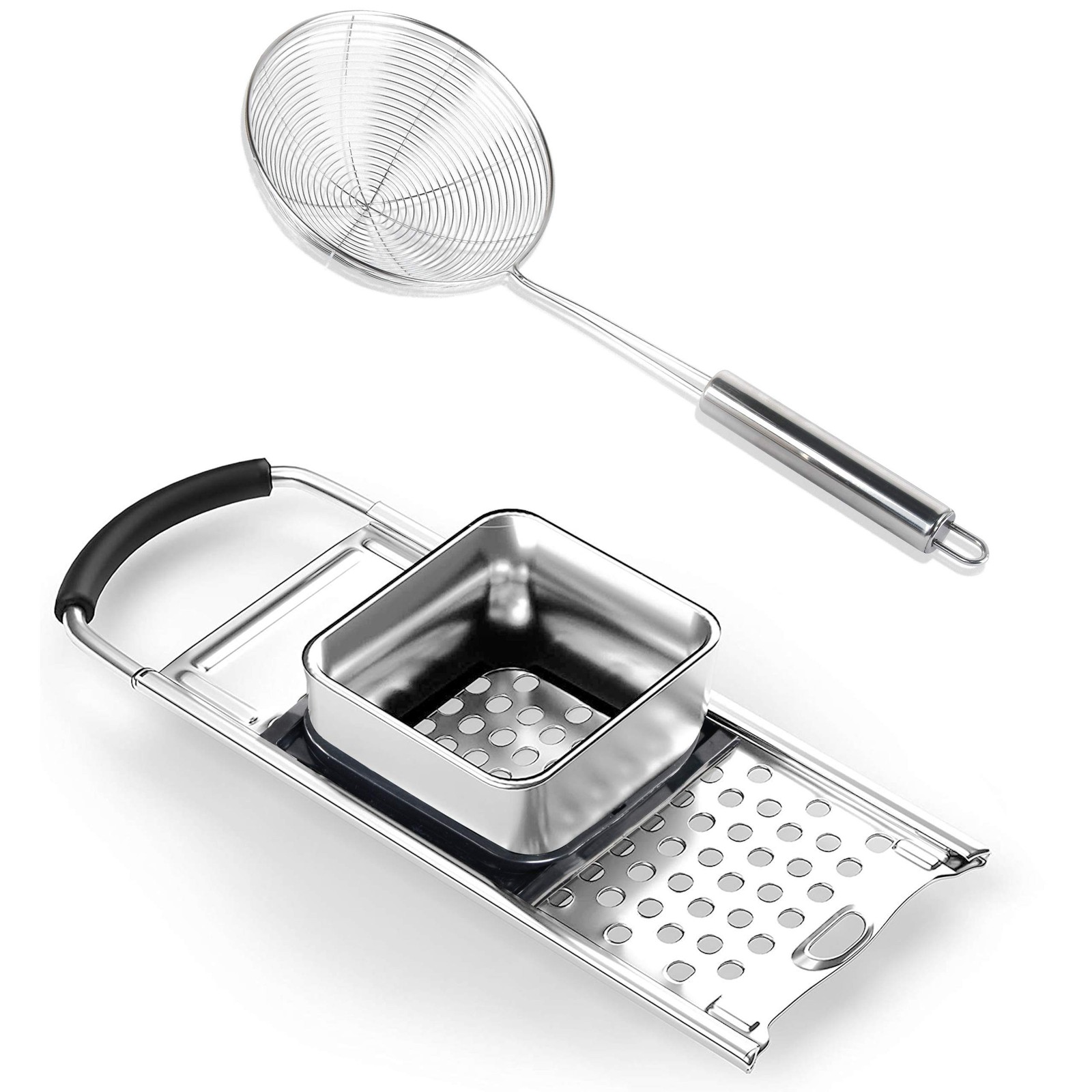 Stainless Steel Spaetzle Maker with Rubber Handle and Skimmer for Homemade Egg Noodles