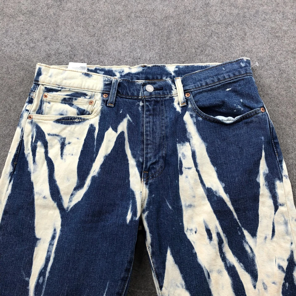 Levis 502 Shorts Mens 34 Blue White Denim Bleach Tie Dye Bermuda Premium - Image 4 of 4
