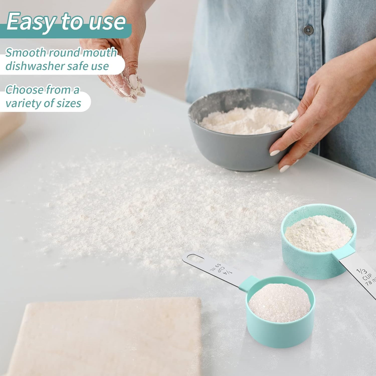 Measuring Cups Set Spoons Set, Nesting Measure 1 Cup, Mint Green 