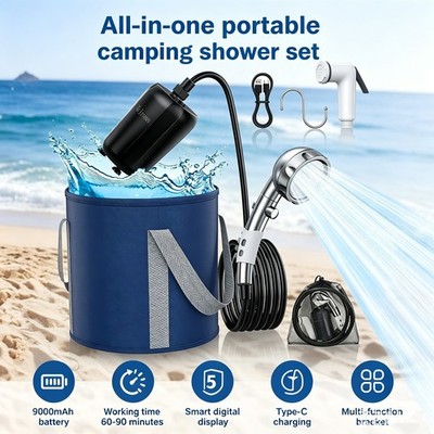 Portable Shower Camping,9000mAh Rechargeable Shower Pump with Digital Display, g
