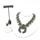 Southwest Sterling Turquoise Petit point Squash Blossom Jewelry Set of 3 S5634-2 — photo 1