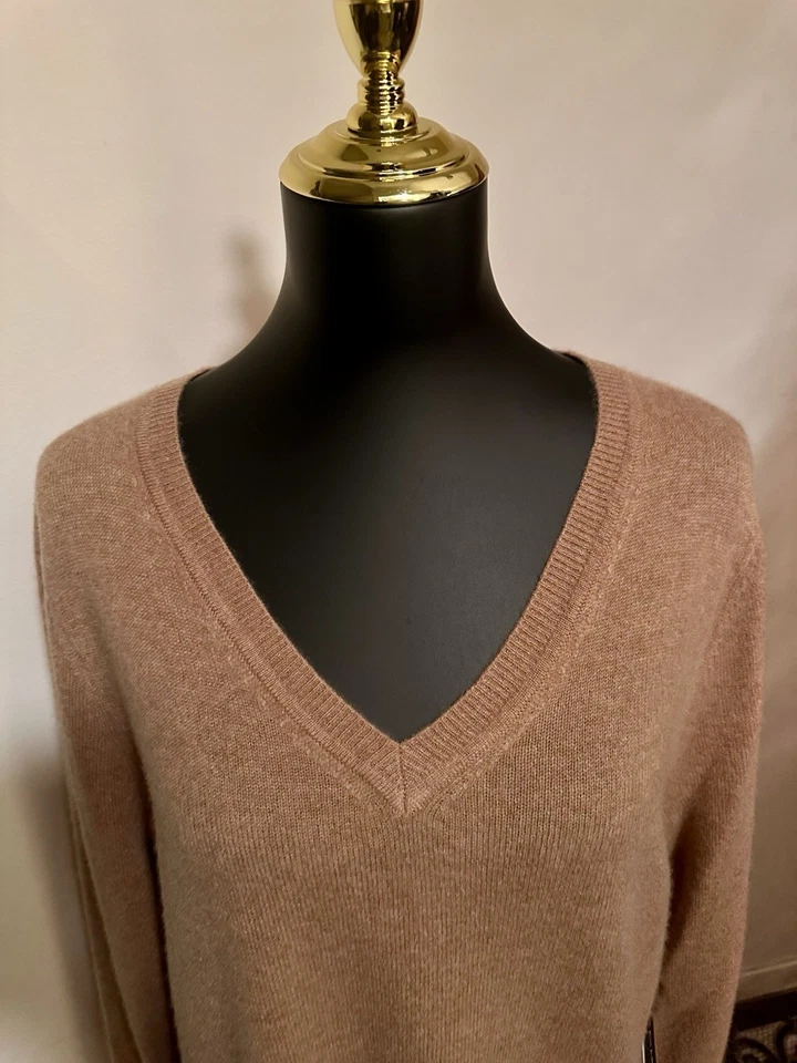 Nuevo con etiquetas Suéter Pullover Tahari 100% 2 Capas Cachemira Cuello en V Camel Talla XL Foto 2 de 4