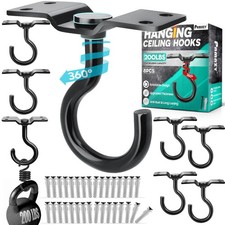 [UPGRADED] 8Pcs 200LBS Rotatable Ceiling Hooks with 4 Screw Points Plate Base...
