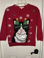 Celebrate Together Cat W/Glasses Funny Holiday Sweatshirt Youth M(8) EUC