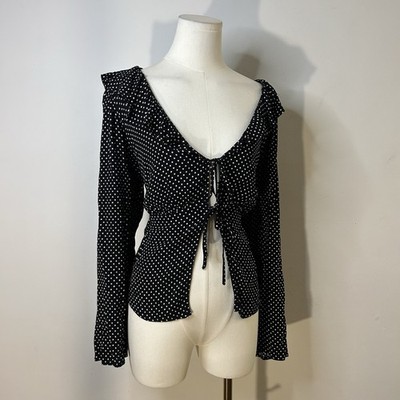 Whimsigoth Dark Coquette Ruffle Neck Bell Sleeve Top 46-50 Inch Bust 