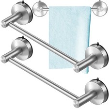 Suction Cup Towel Bar for Bathroom 17 Inch Set of 2 Brushed Nickel Towel Hold...