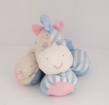 VTG 1991 Fisher Price Puffalumps blue stripes pink pony horse zebra plush -Read