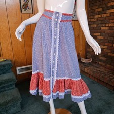 Vtg 70s Homespun Prairie Calico Hippie Cottagecore Peasant Tiered Midi Skirt S/M