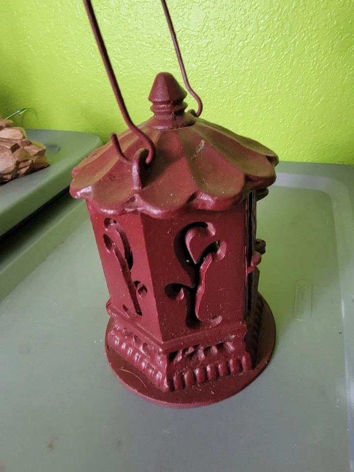 Antique Japanese Ikebana Cast Iron Lantern Red Vintage Outdoor Decor Hang - Image 3 of 4