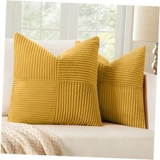 Corduroy Pillow Covers Pack of 2 Boho 18" x 18" Pack of 2 Mustard Yellow