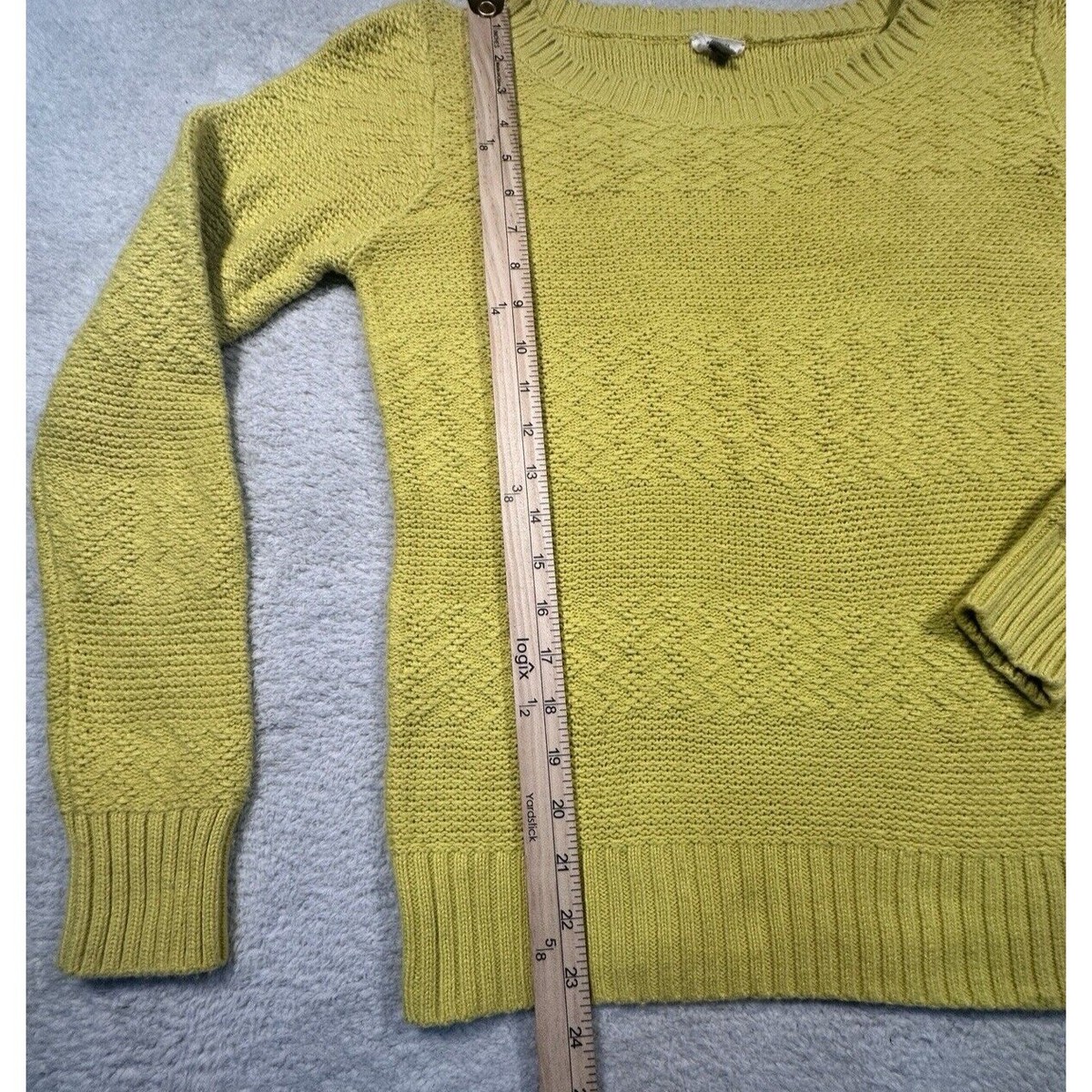 Vintage Y2K Fossil Sweater Womens M Yellow Cotton Cashmere Pointelle Knit Boho View 6