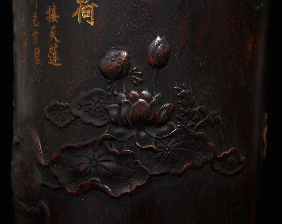 Antigua olla china de madera Zitan con pato Foto 4 de 4