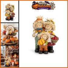 Fall Scarecrow Family Figurine Hand-Painted Resin Thanksgiving Decor Gift