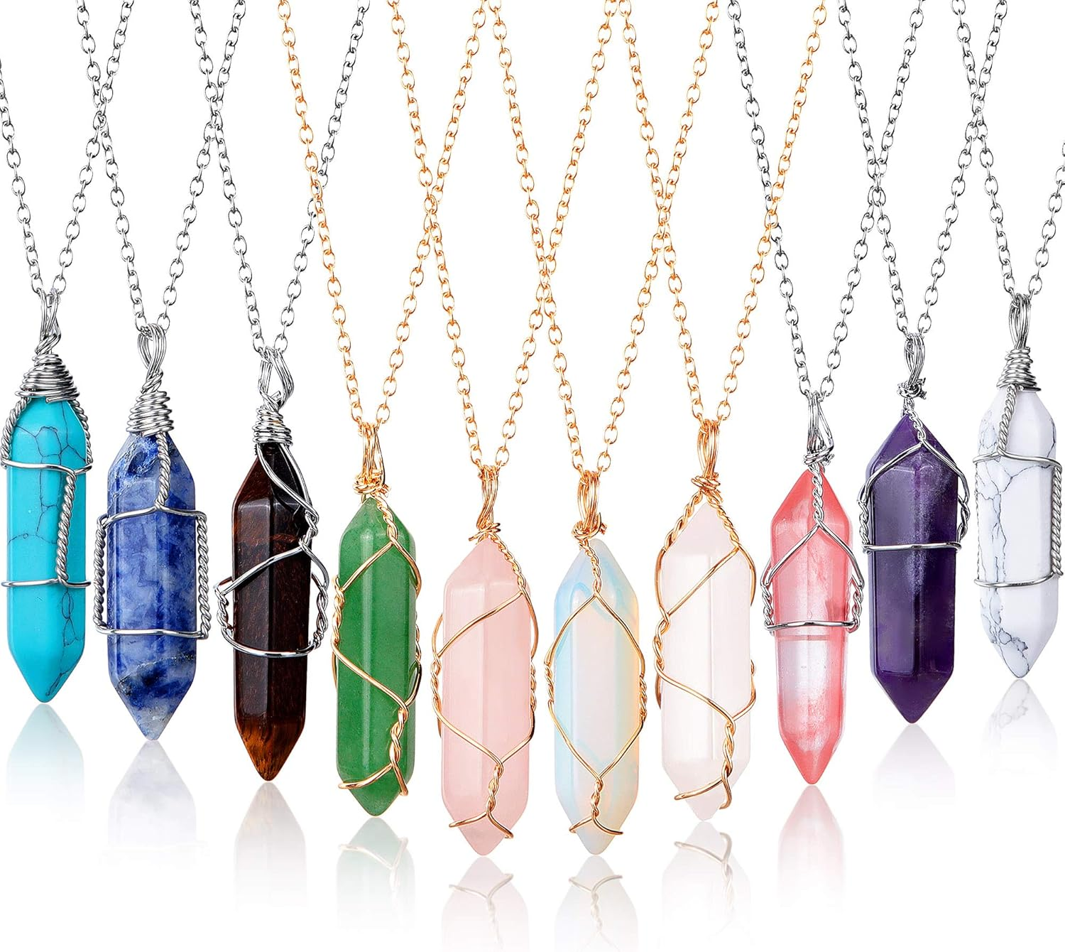10 Pieces Hexagonal Crystal Pendant Necklace, Natural Quartz Stone Pendant Neckl