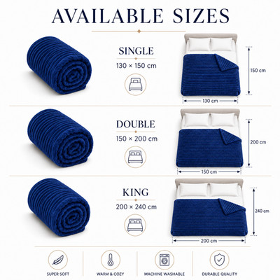 Fleece Gerippt Überwurf Decke Wende Warm Bett Couch Sofadecke 350GSM