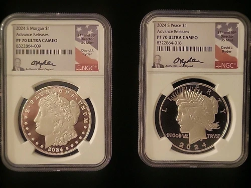 2024-S Morgan/Peace Dollar Silver Proof Set NGC PR70 AR David Ryder Hand-Signed