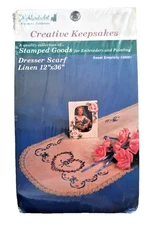 Highland Art Dresser Scarf Linen Hearts Flowers & Lace #32051 Sweet Simplicity