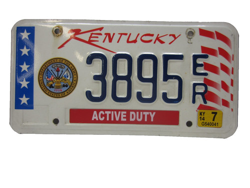 2007 Kentucky Active Duty Veteran License Plate Department of the Army "3895ER"