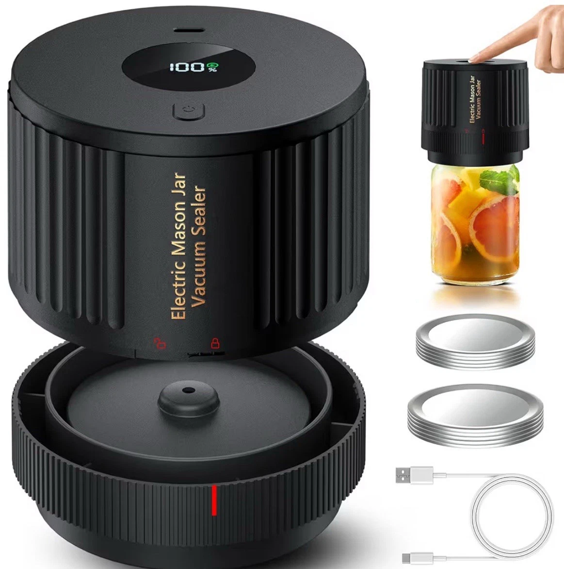 Electric Mason Jar Vacuum Sealer Kit for Wide Mouth and Regular Mouth Mason Jars