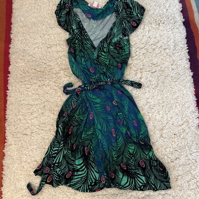matthew williamson hm Wickelkeid Pfauenmotiv Viskose Kofferkleid Gr S