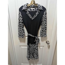 Calvin Klein Silk Blend Layered Style Sweater Dress Black White Women's 4 Belted