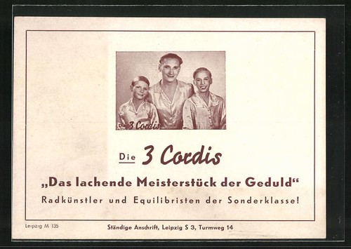 Die 3. Cordis, Das lachende Meisterstück der Geduld, Akrobat, Ansichtskarte