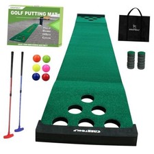 Mat Game Set Green Mat, Putting with 2 Adjustable Putters, 6 Golf Balls,12