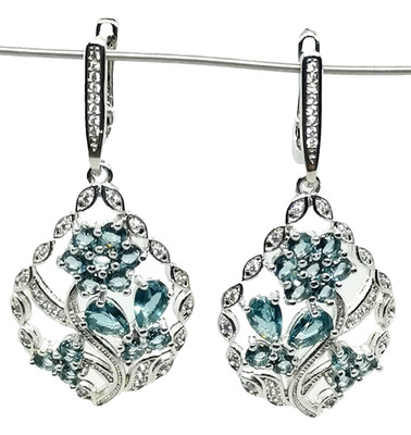 London Blue Topaz CZ Diamond Dangles drop Sterling Silver Earrings 45mm (530H)